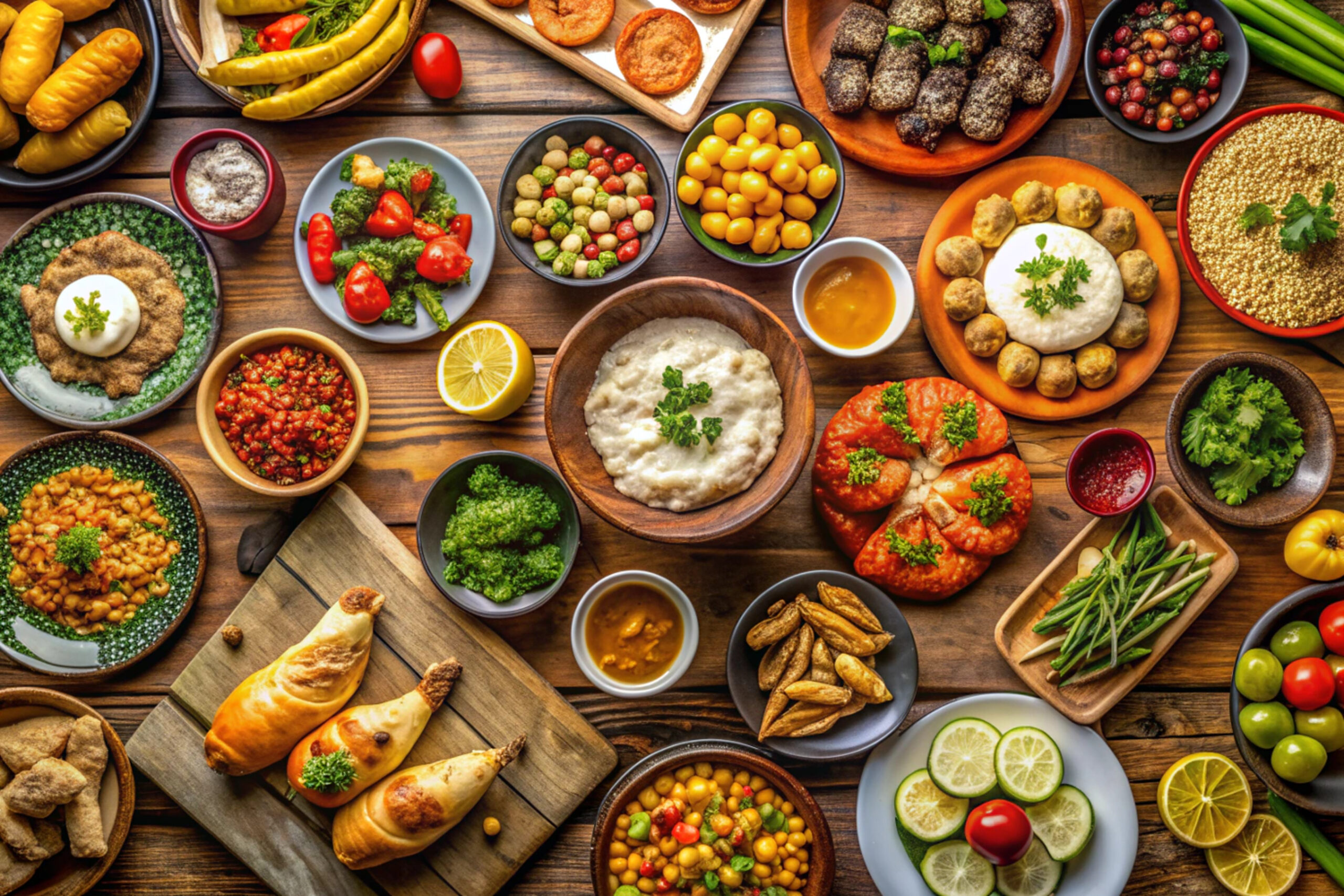 Top View Table Full Of Delicious Food Composition